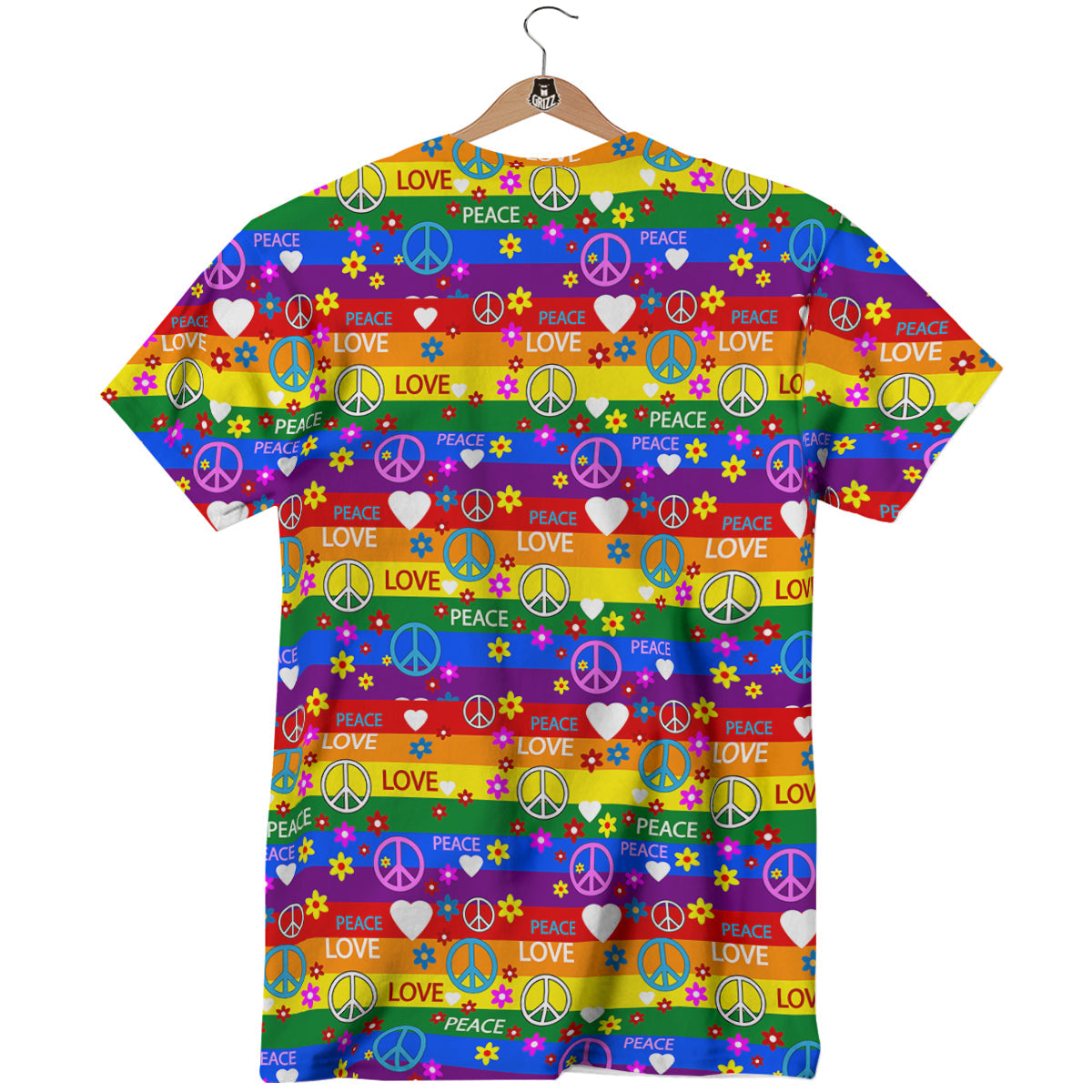 Symbols Of The Hippie And Rainbow Print T-Shirt-grizzshop
