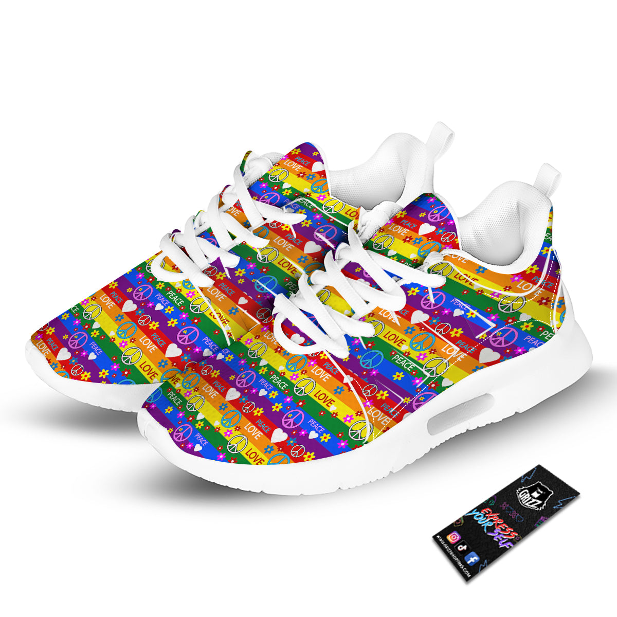 Symbols Of The Hippie And Rainbow Print Tennis Shoes-grizzshop