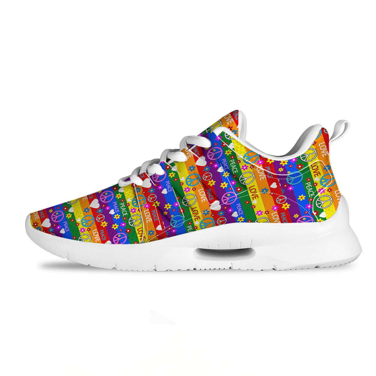 Symbols Of The Hippie And Rainbow Print Tennis Shoes-grizzshop