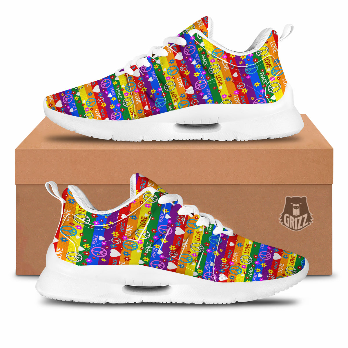 Symbols Of The Hippie And Rainbow Print Tennis Shoes-grizzshop