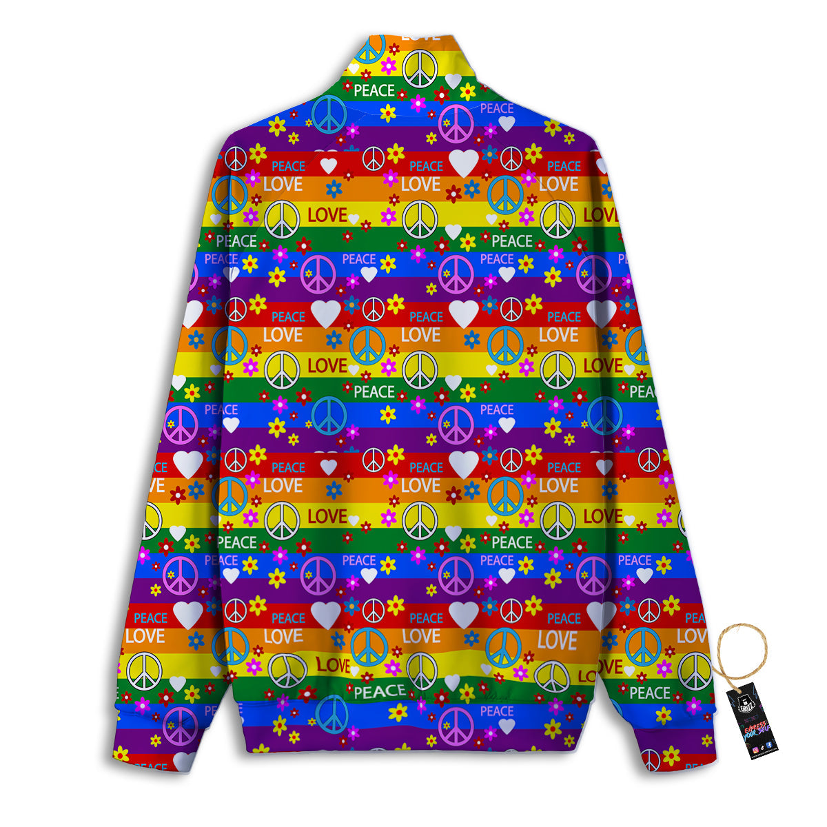 Symbols Of The Hippie And Rainbow Print Track Jacket-grizzshop