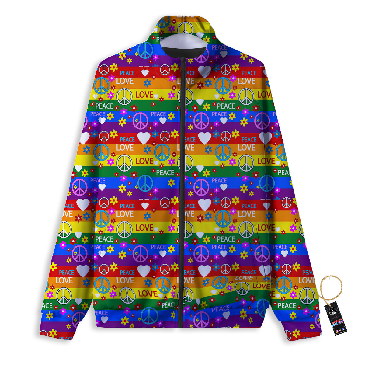 Symbols Of The Hippie And Rainbow Print Track Jacket-grizzshop