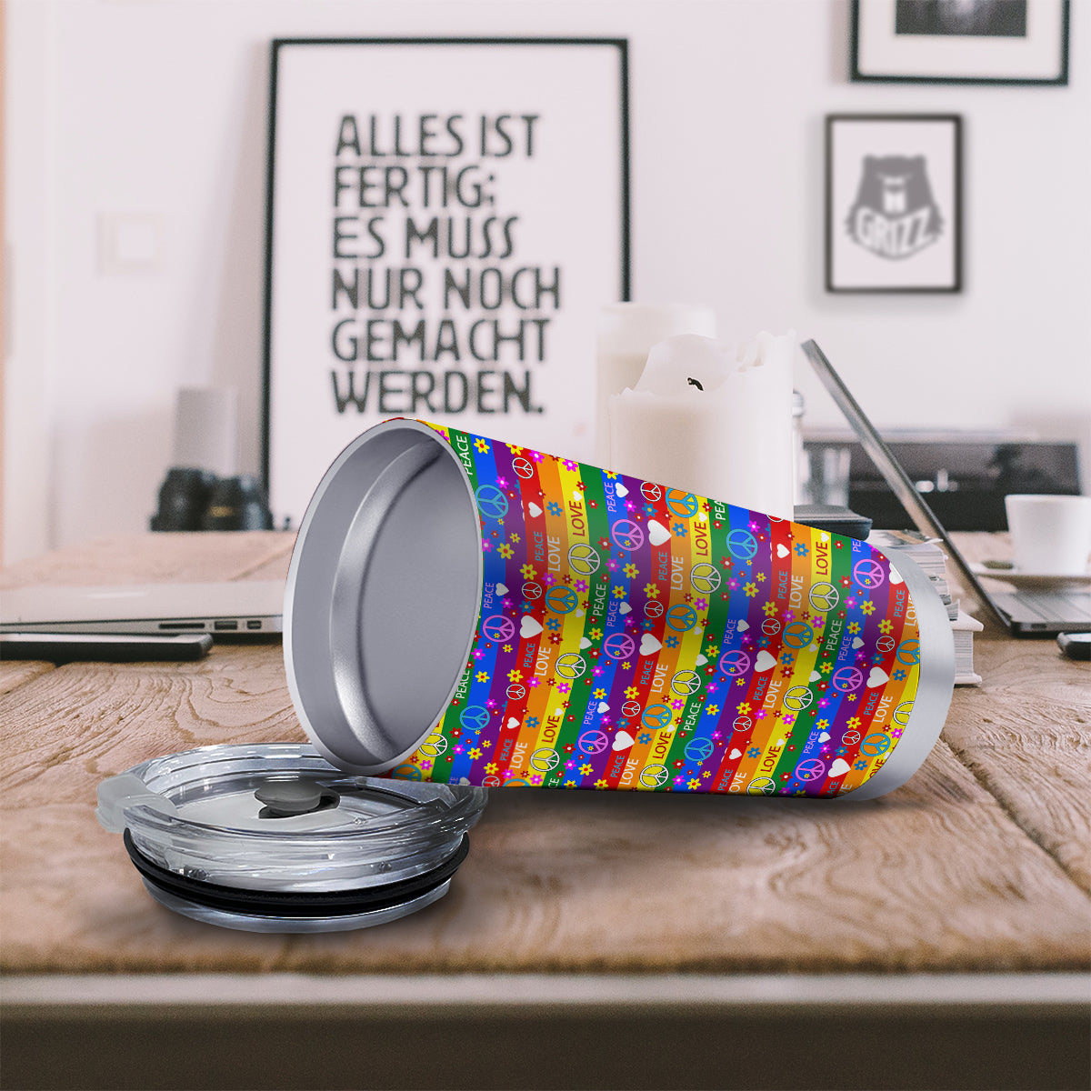 Symbols Of The Hippie And Rainbow Print Tumbler-grizzshop