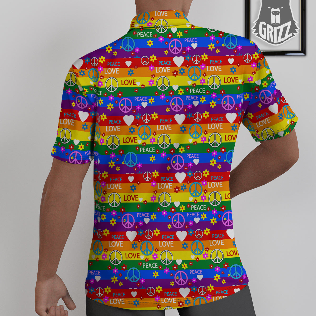 Symbols Of The Hippie And Rainbow Print Untucked Shirts-grizzshop