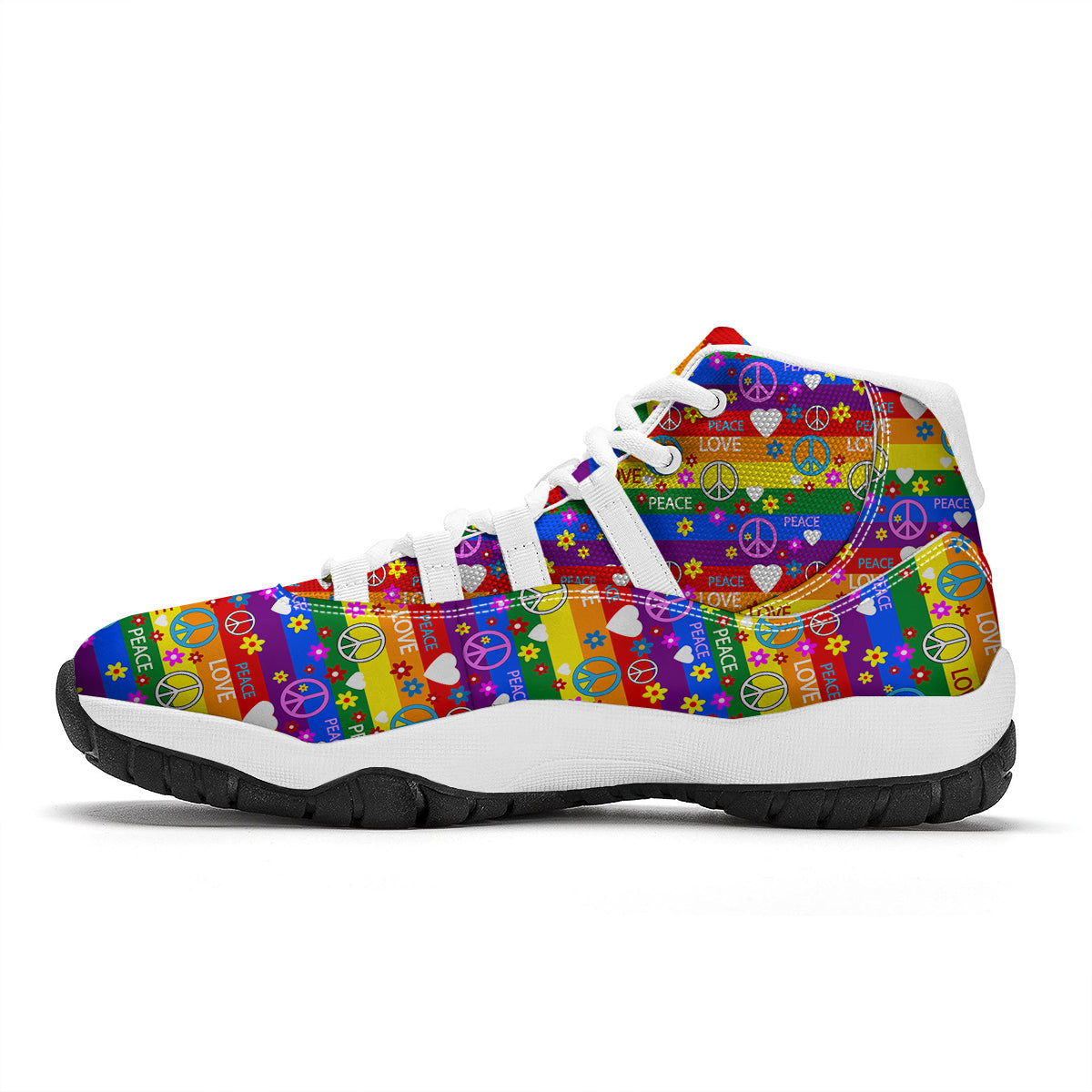 Symbols Of The Hippie And Rainbow Print White Bball Shoes-grizzshop
