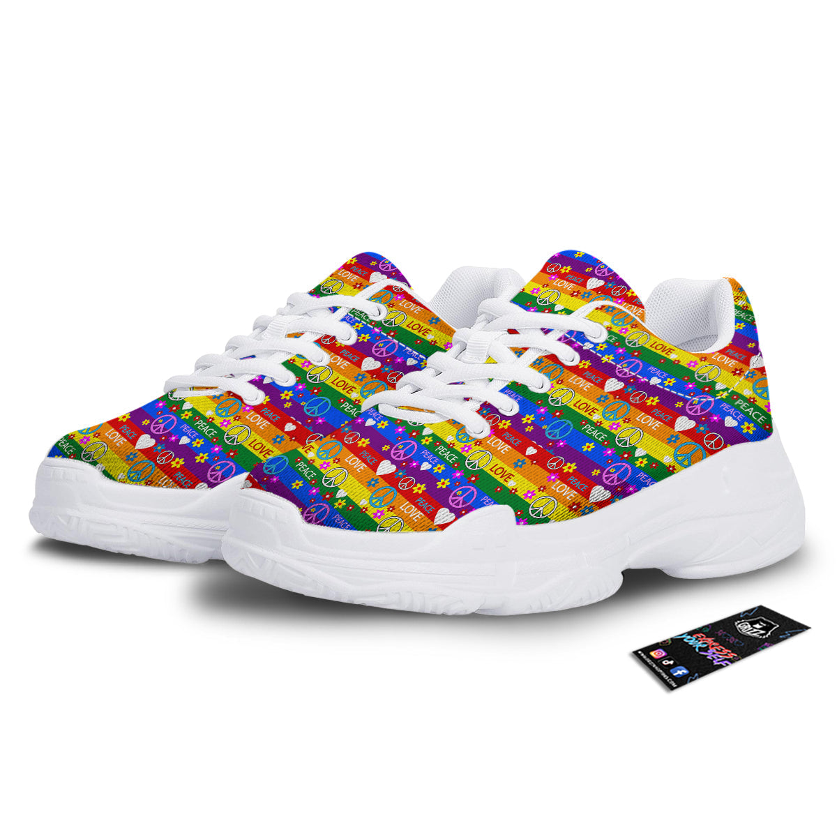 Symbols Of The Hippie And Rainbow Print White Chunky Shoes-grizzshop