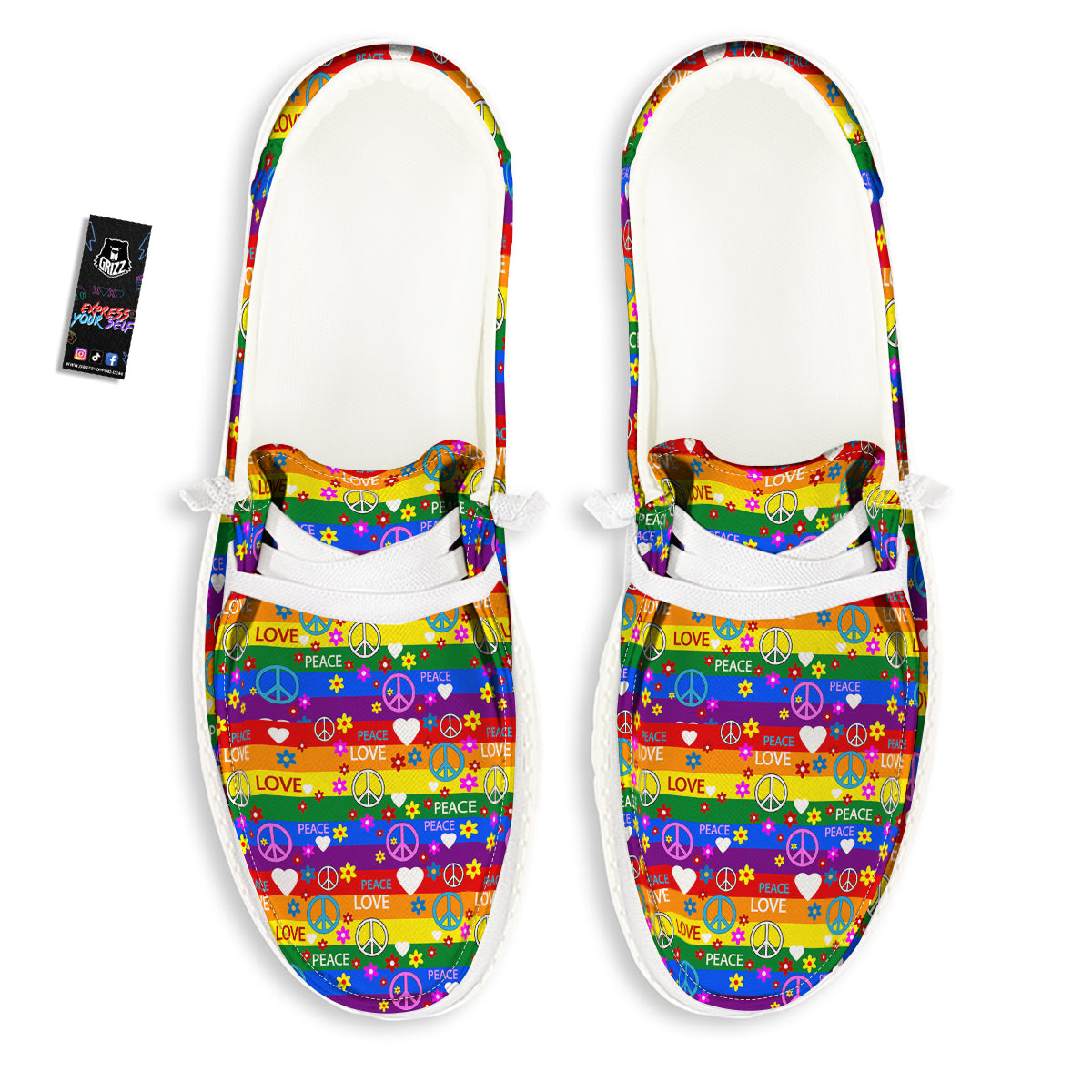 Symbols Of The Hippie And Rainbow Print White Loafers-grizzshop