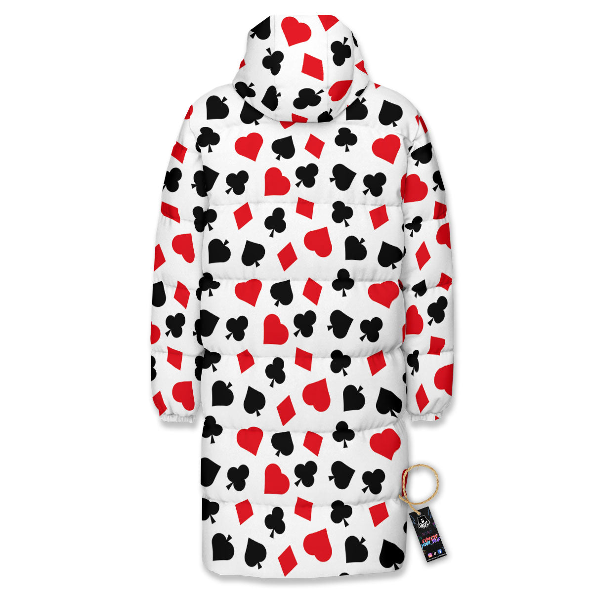 Symbols Playing Card Print Pattern Long Down Jacket-grizzshop