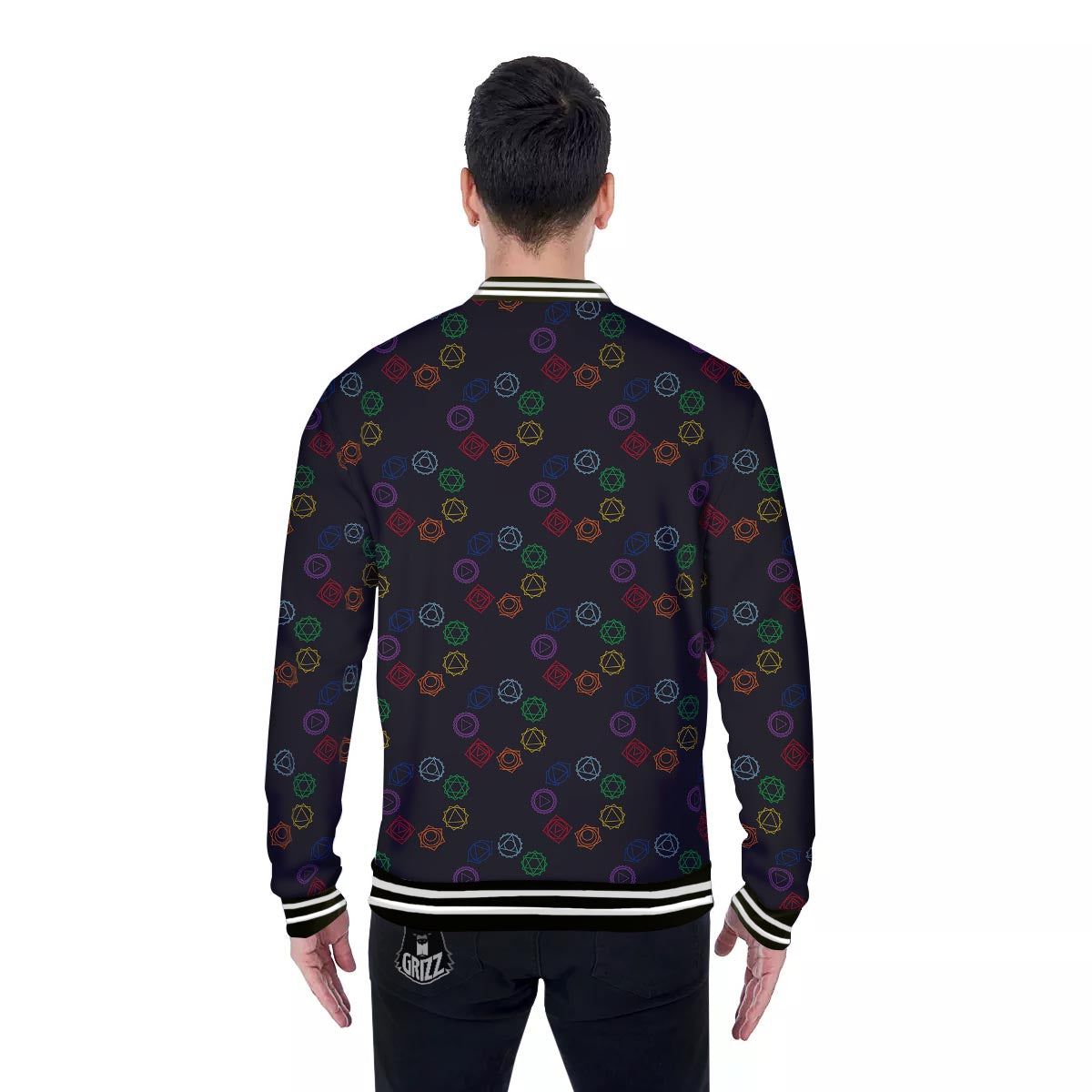 Symbols Seven Chakra Print Pattern Baseball Jacket-grizzshop