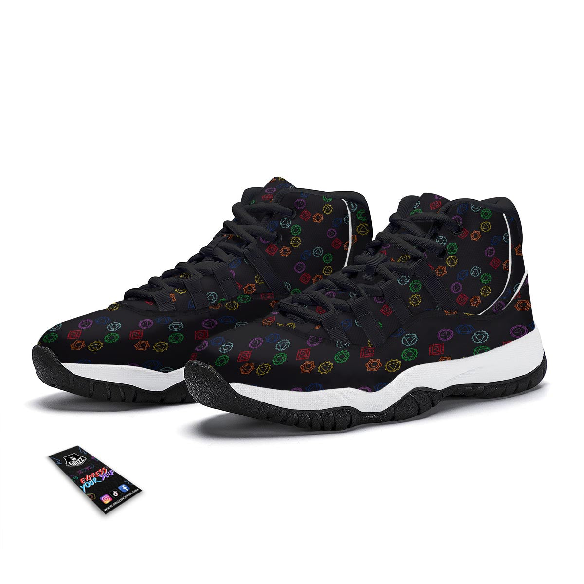 Symbols Seven Chakra Print Pattern Black Bball Shoes-grizzshop