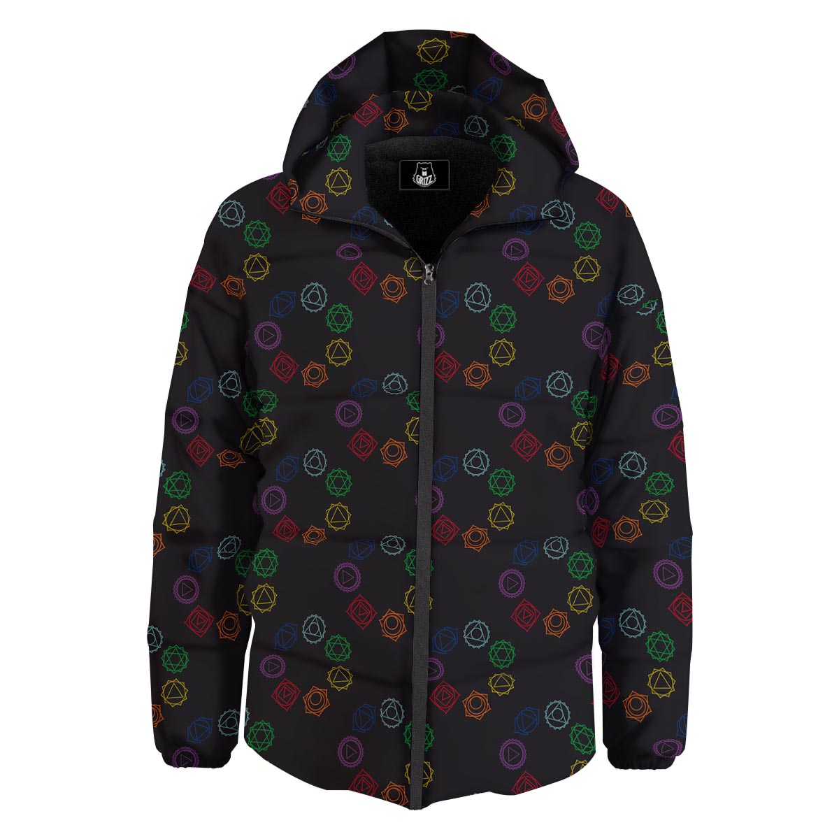 Symbols Seven Chakra Print Pattern Down Jacket-grizzshop