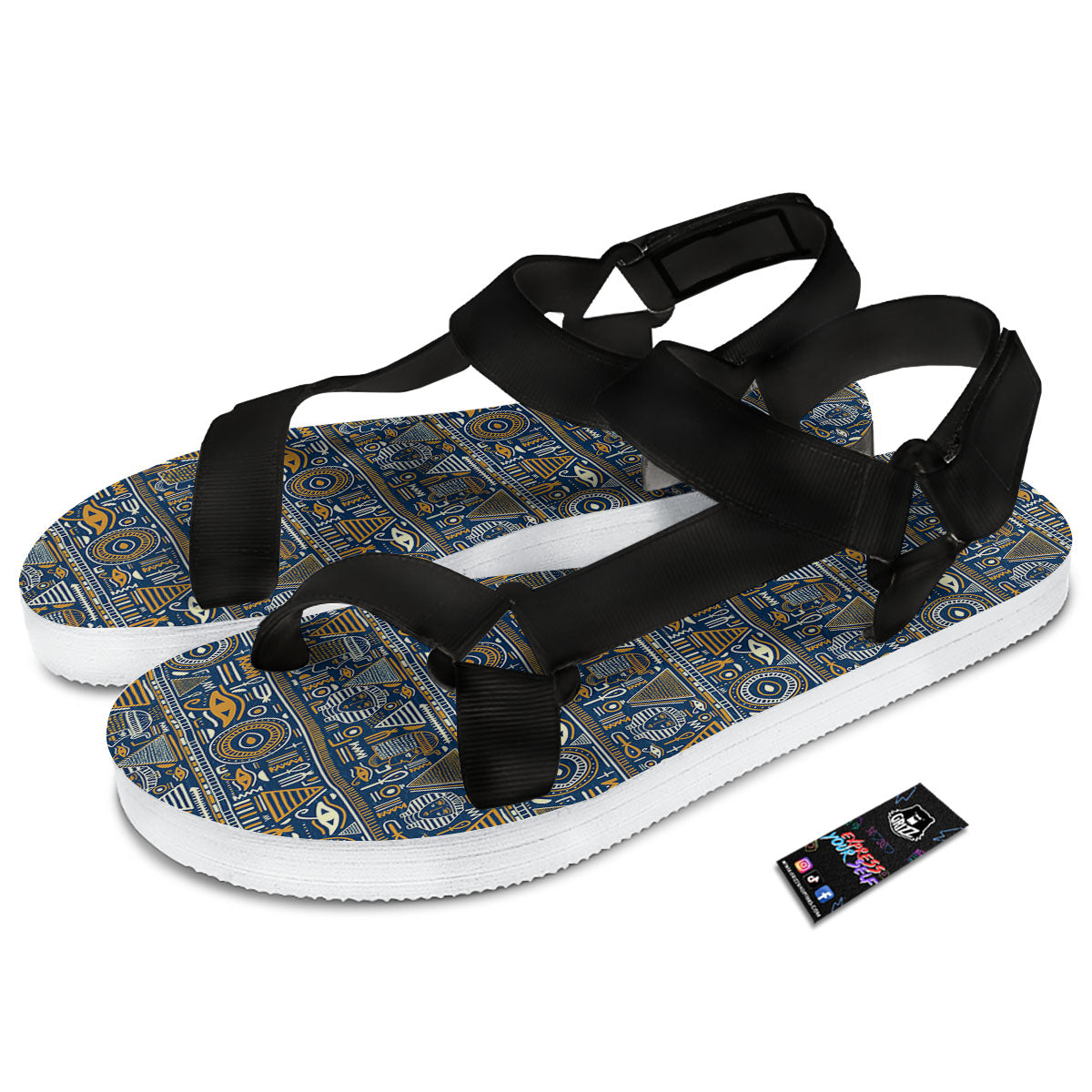 Symbols Tribal Egyptian Print Black Open Toe Sandals-grizzshop