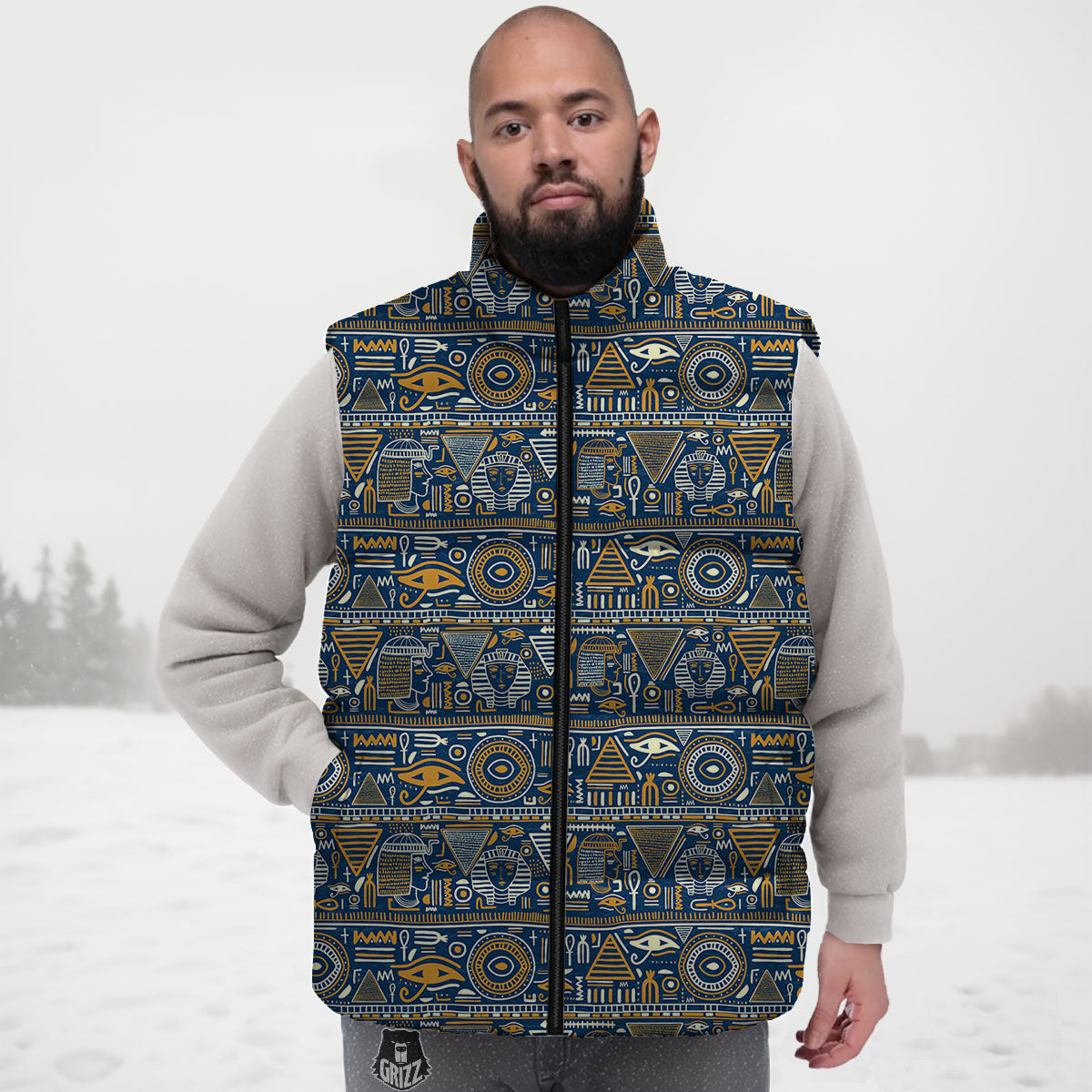 Symbols Tribal Egyptian Print Down Vest