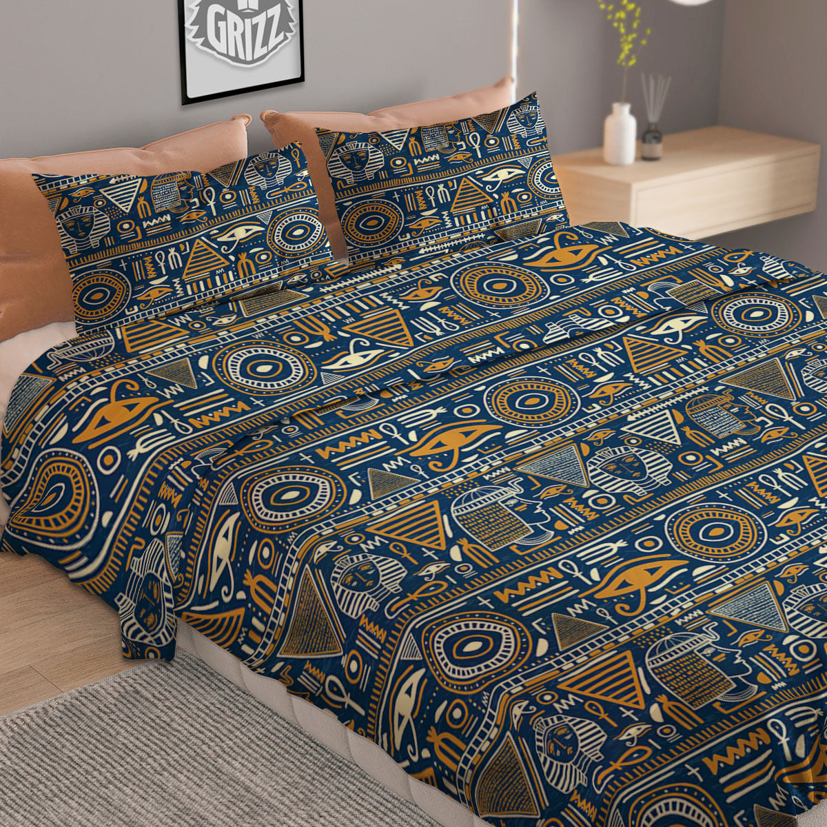 Symbols Tribal Egyptian Print Duvet Cover Bedding Set