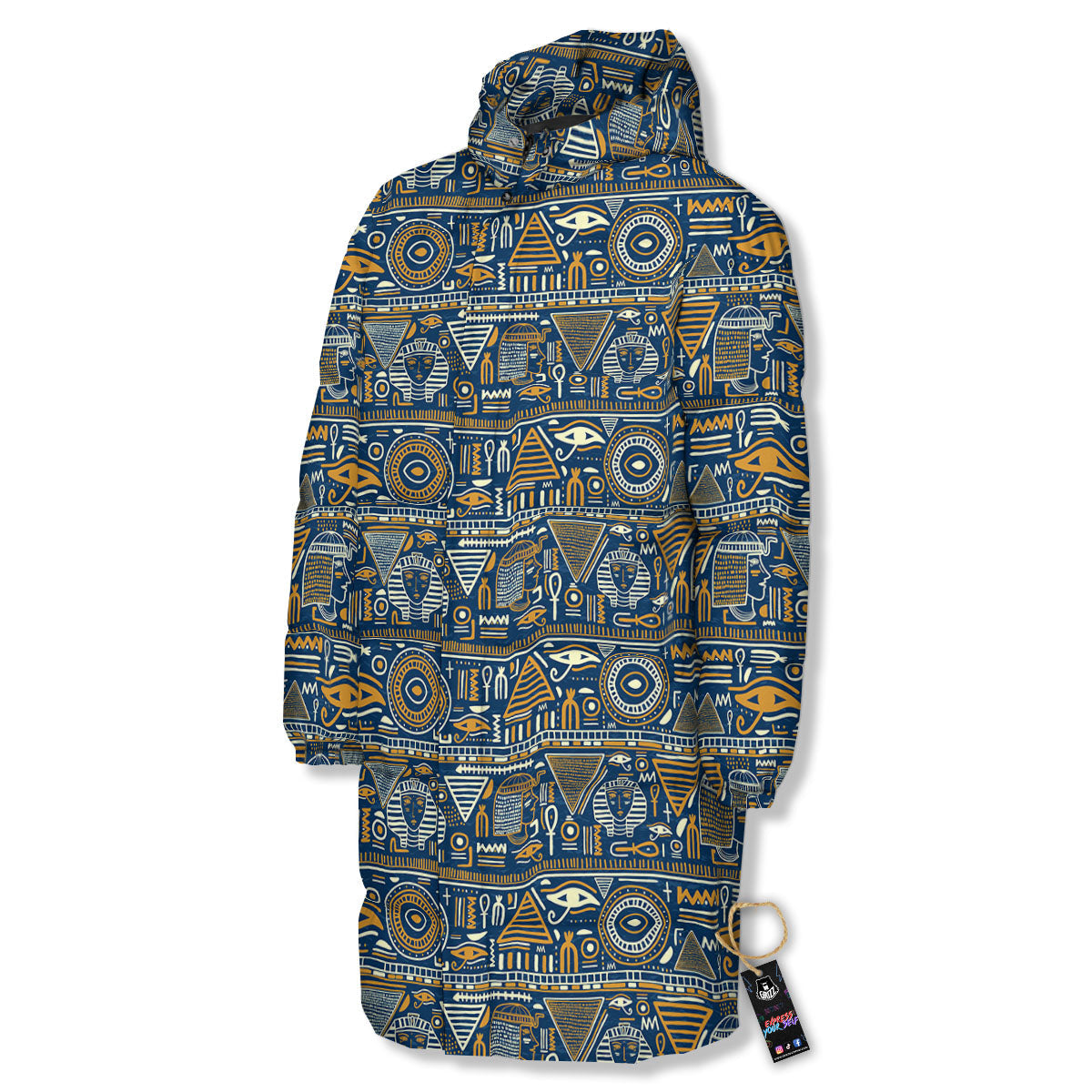 Symbols Tribal Egyptian Print Long Down Jacket-grizzshop