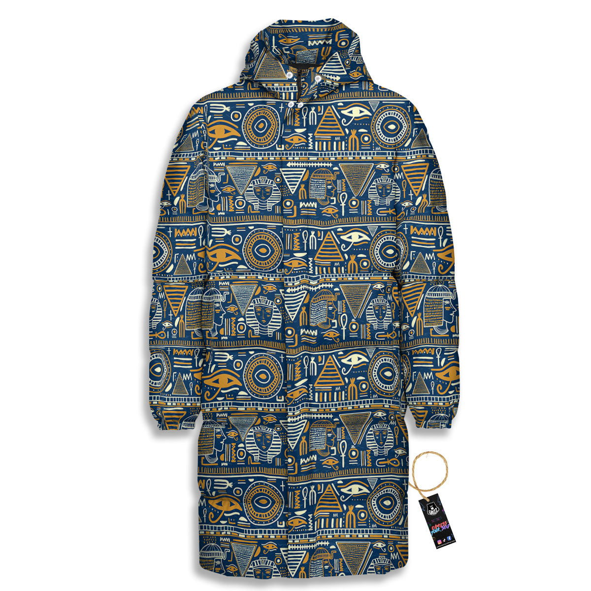 Symbols Tribal Egyptian Print Long Down Jacket-grizzshop