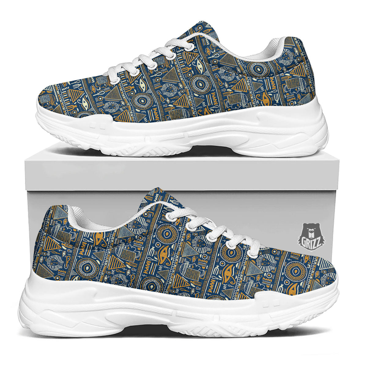 Symbols Tribal Egyptian Print White Chunky Shoes-grizzshop