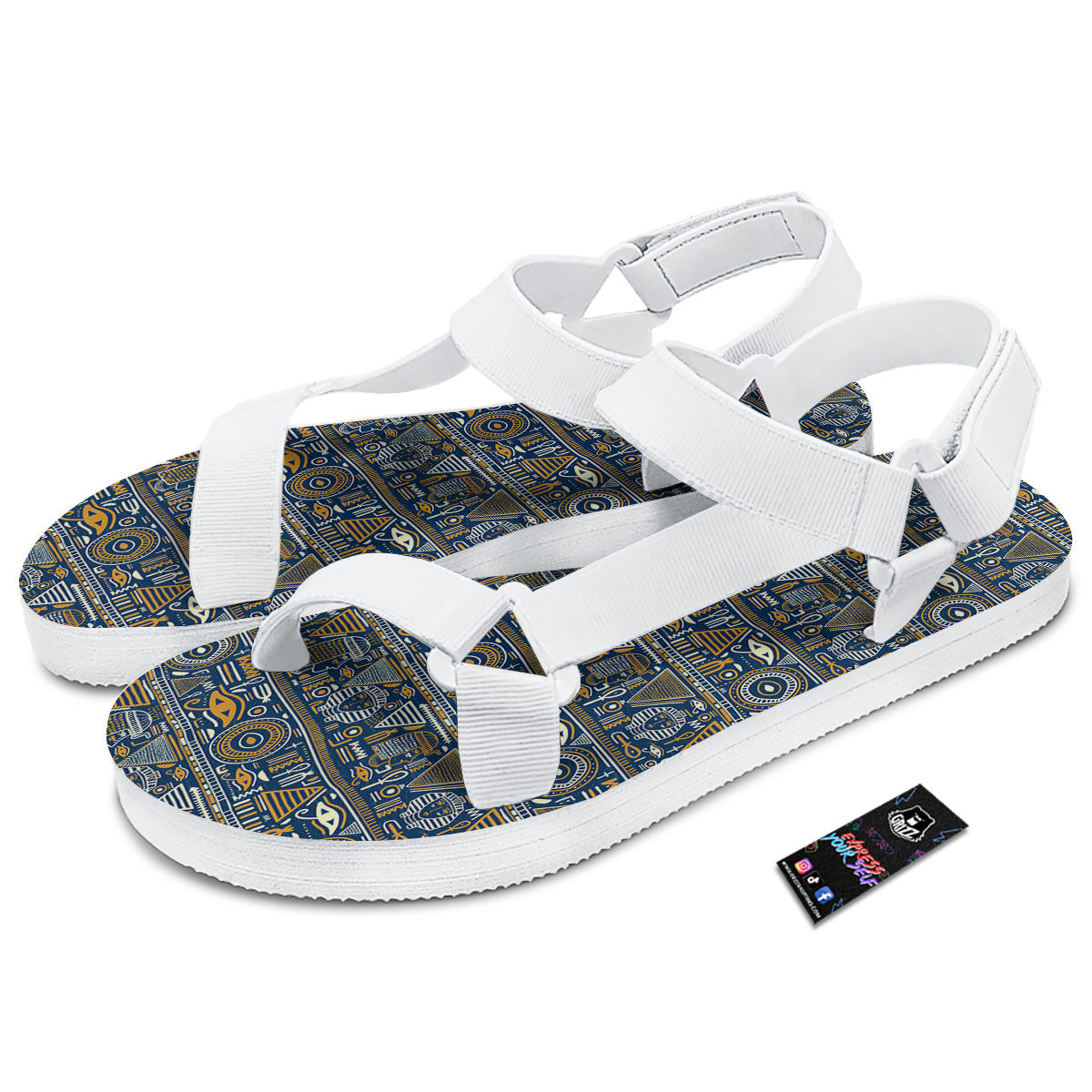 Symbols Tribal Egyptian Print White Open Toe Sandals-grizzshop