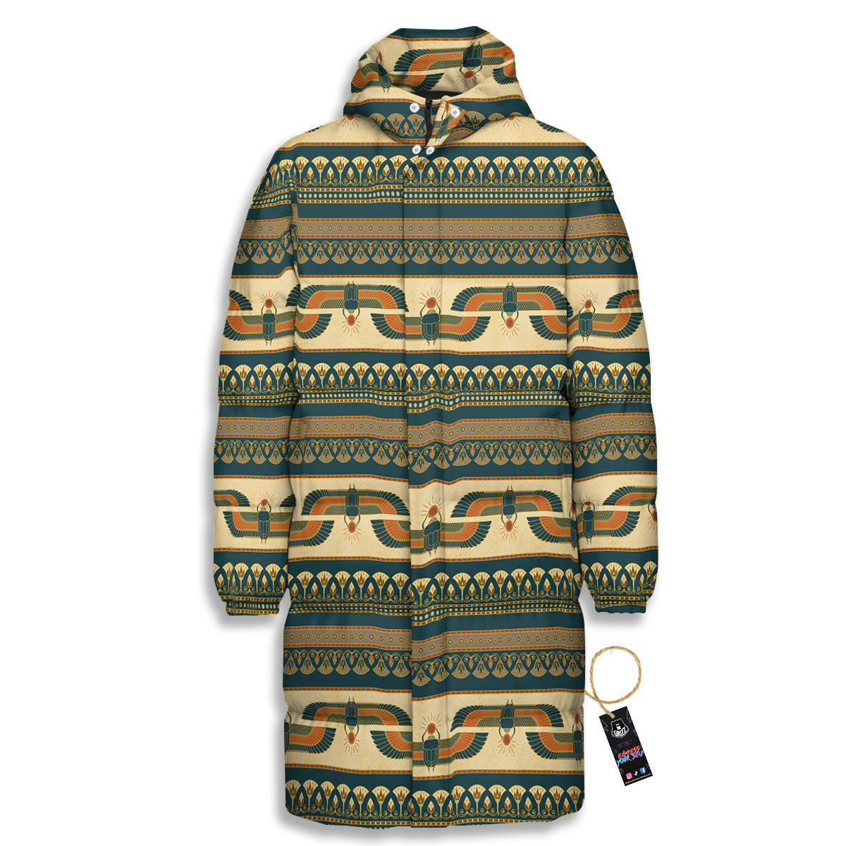 Symbols Of Ancient Egypt Print Pattern Long Down Jacket