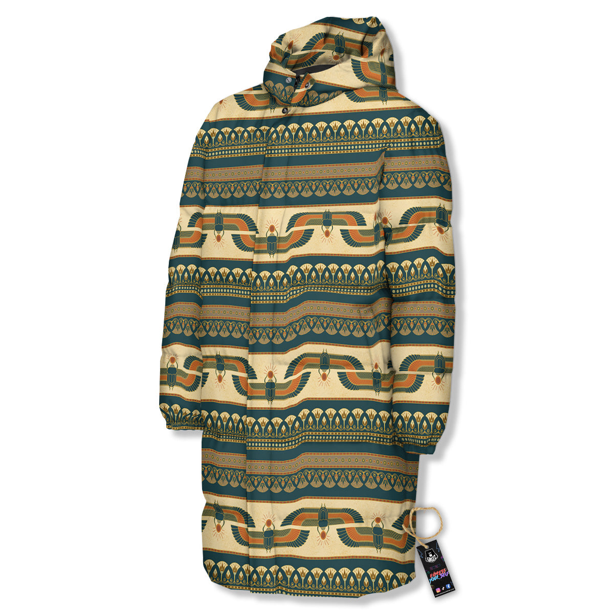 Symbols Of Ancient Egypt Print Pattern Long Down Jacket