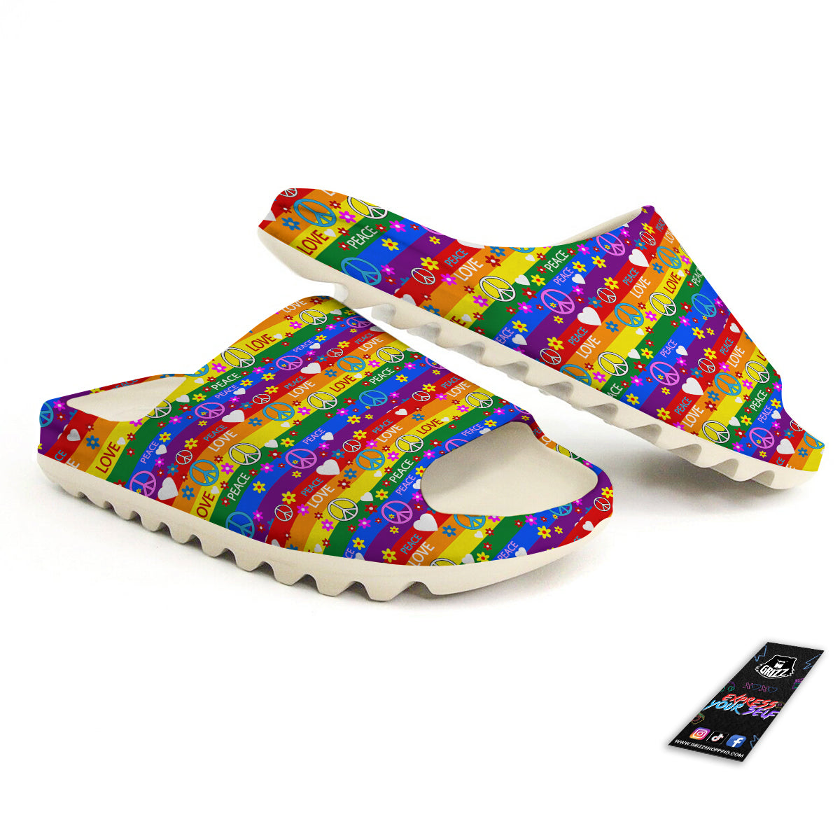 Symbols Of The Hippie And Rainbow Print Sandals-grizzshop