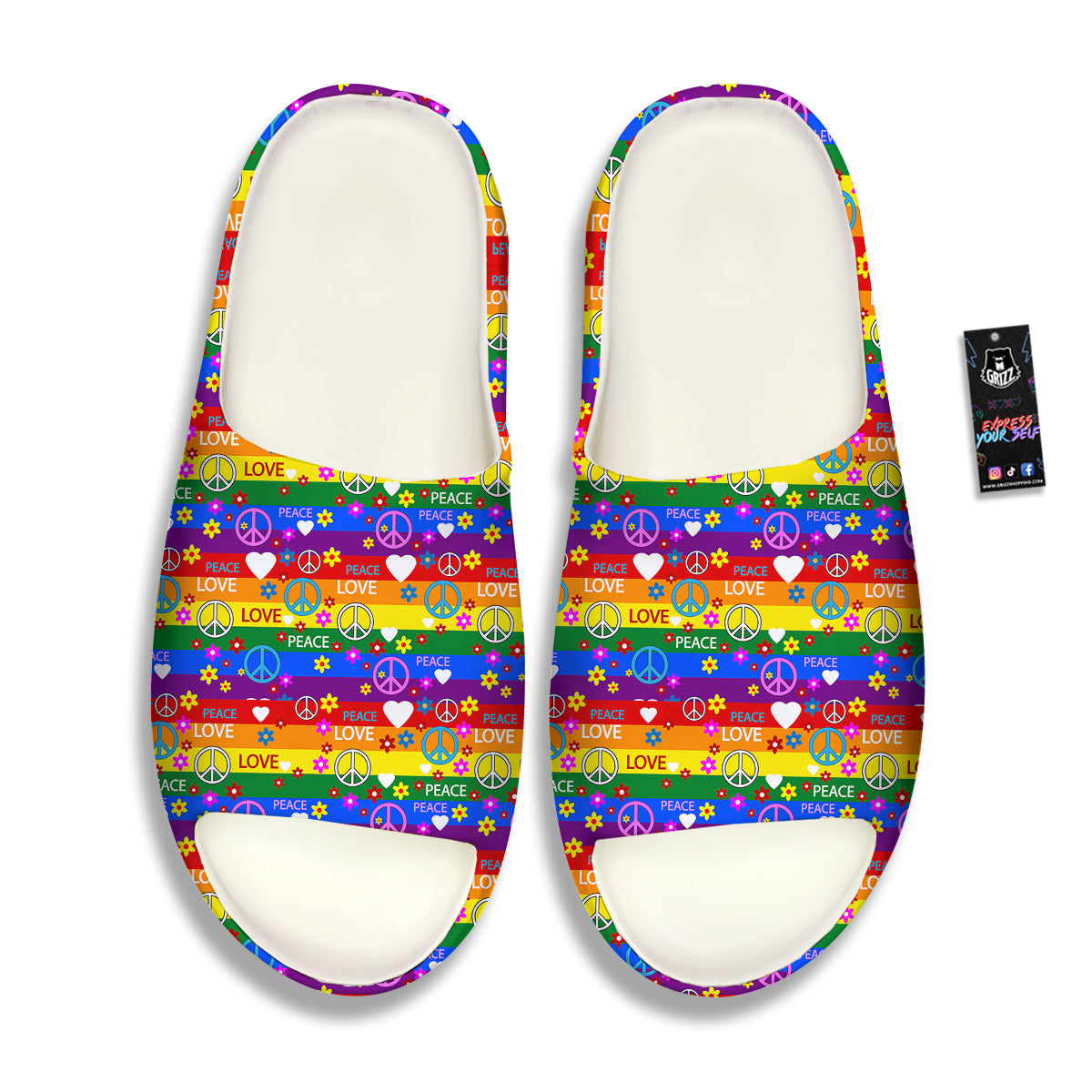 Symbols Of The Hippie And Rainbow Print Sandals-grizzshop
