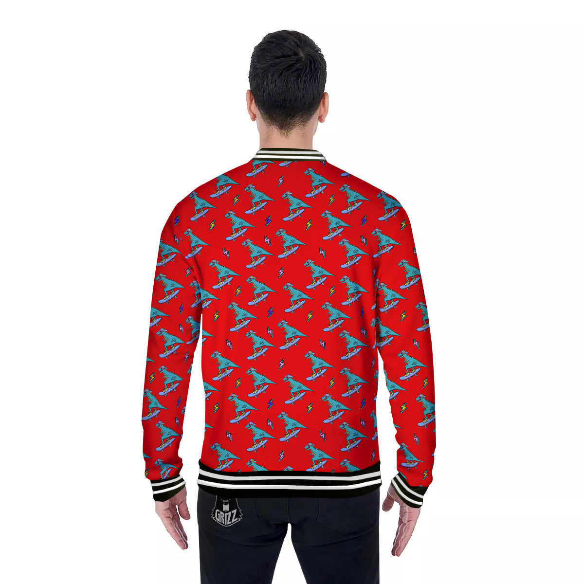 T-Rex Cute Dino Print Pattern Baseball Jacket-grizzshop