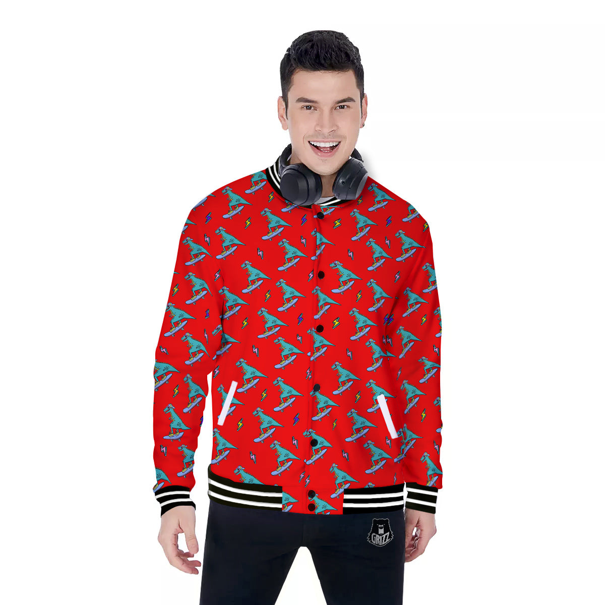 T-Rex Cute Dino Print Pattern Baseball Jacket-grizzshop