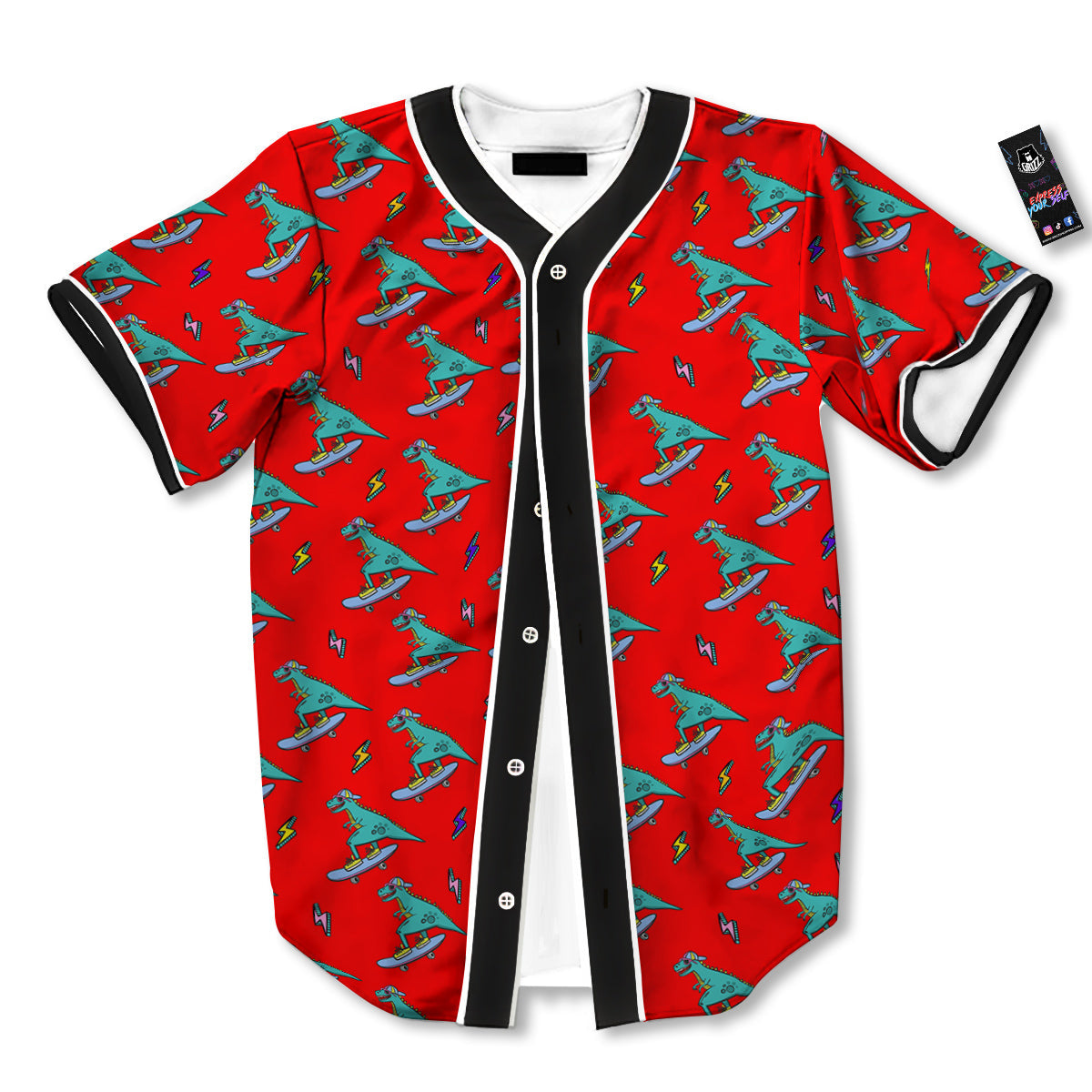 T-Rex Cute Dino Print Pattern Baseball Jersey-grizzshop