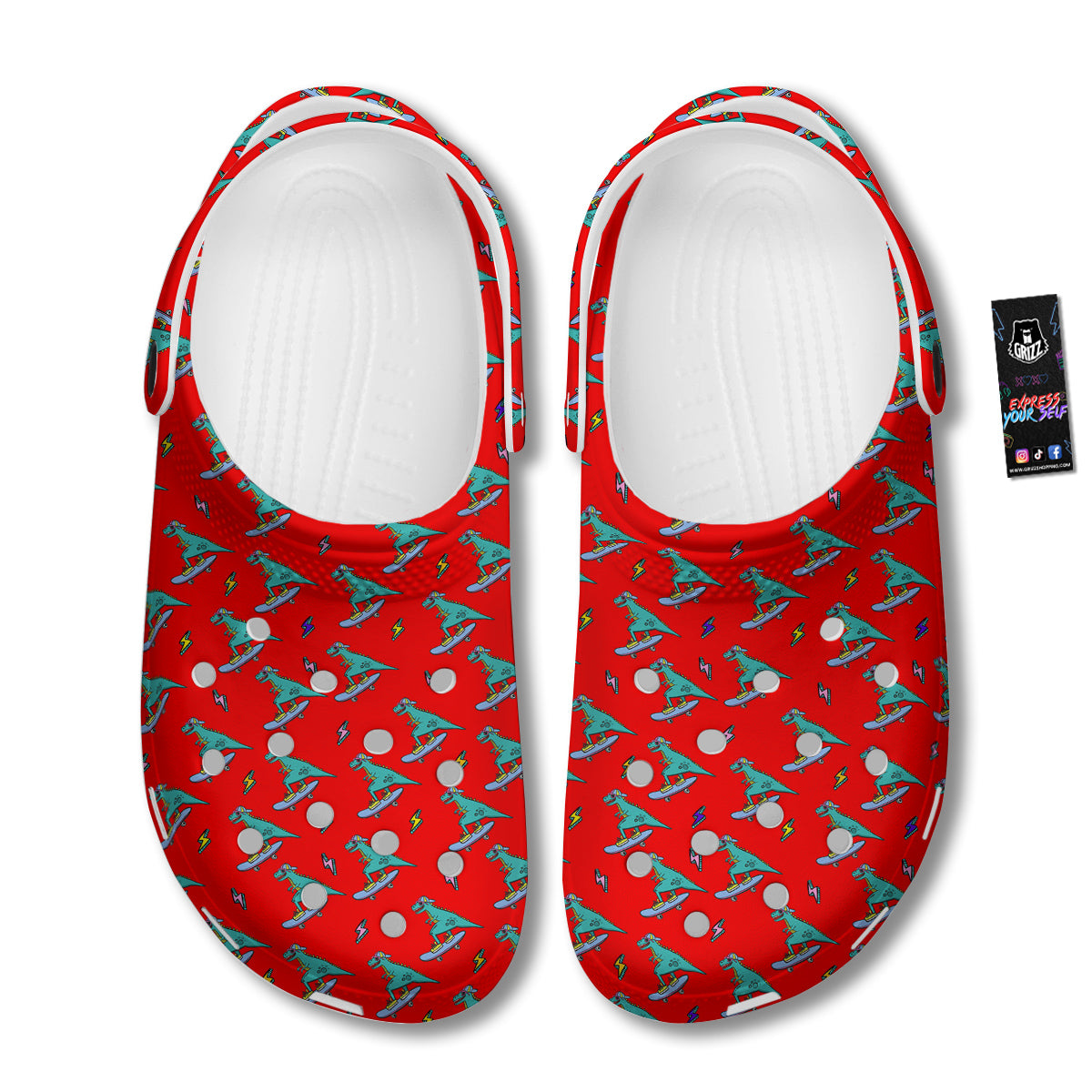 T-Rex Cute Dino Print Pattern Clog-grizzshop