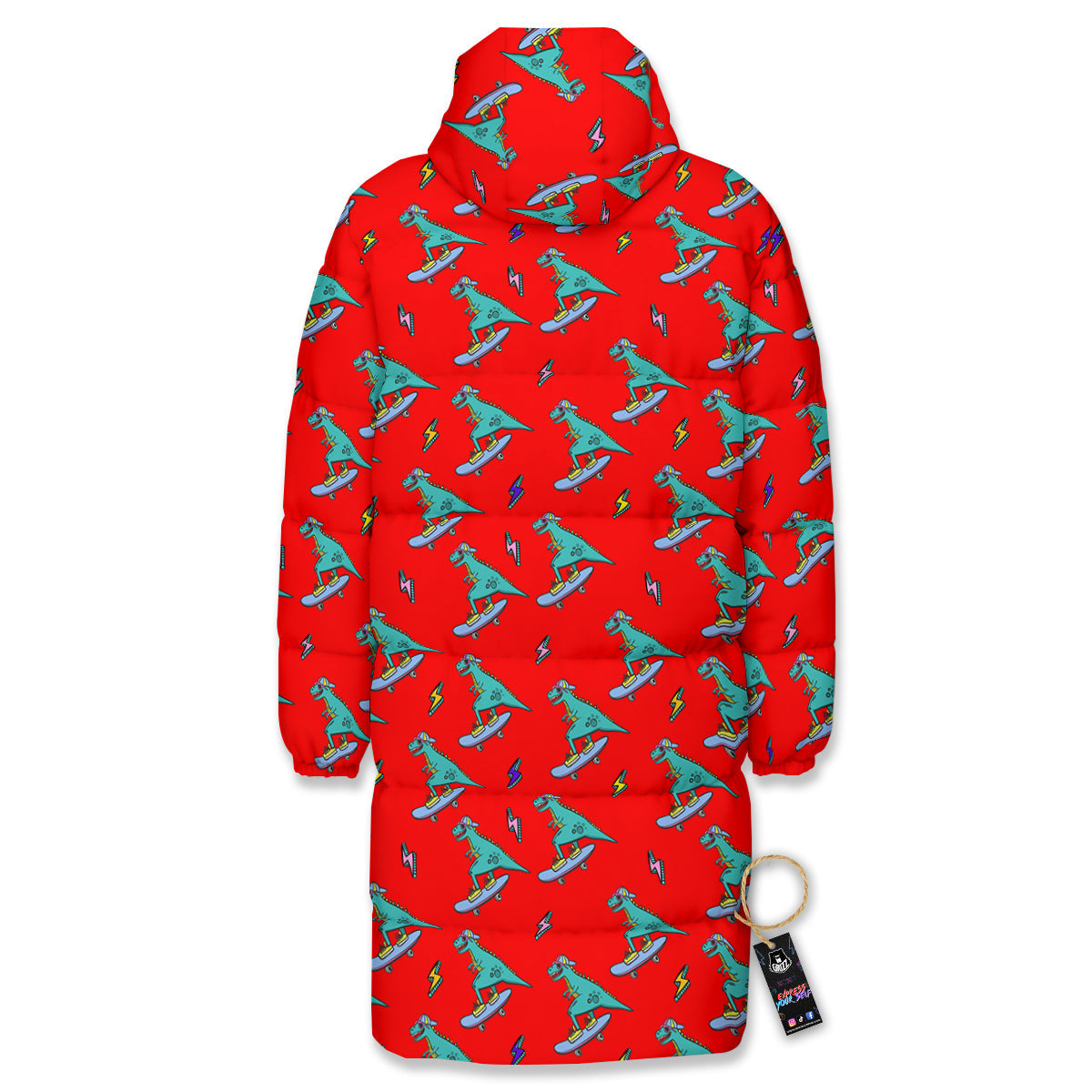 T-Rex Cute Dino Print Pattern Long Down Jacket-grizzshop