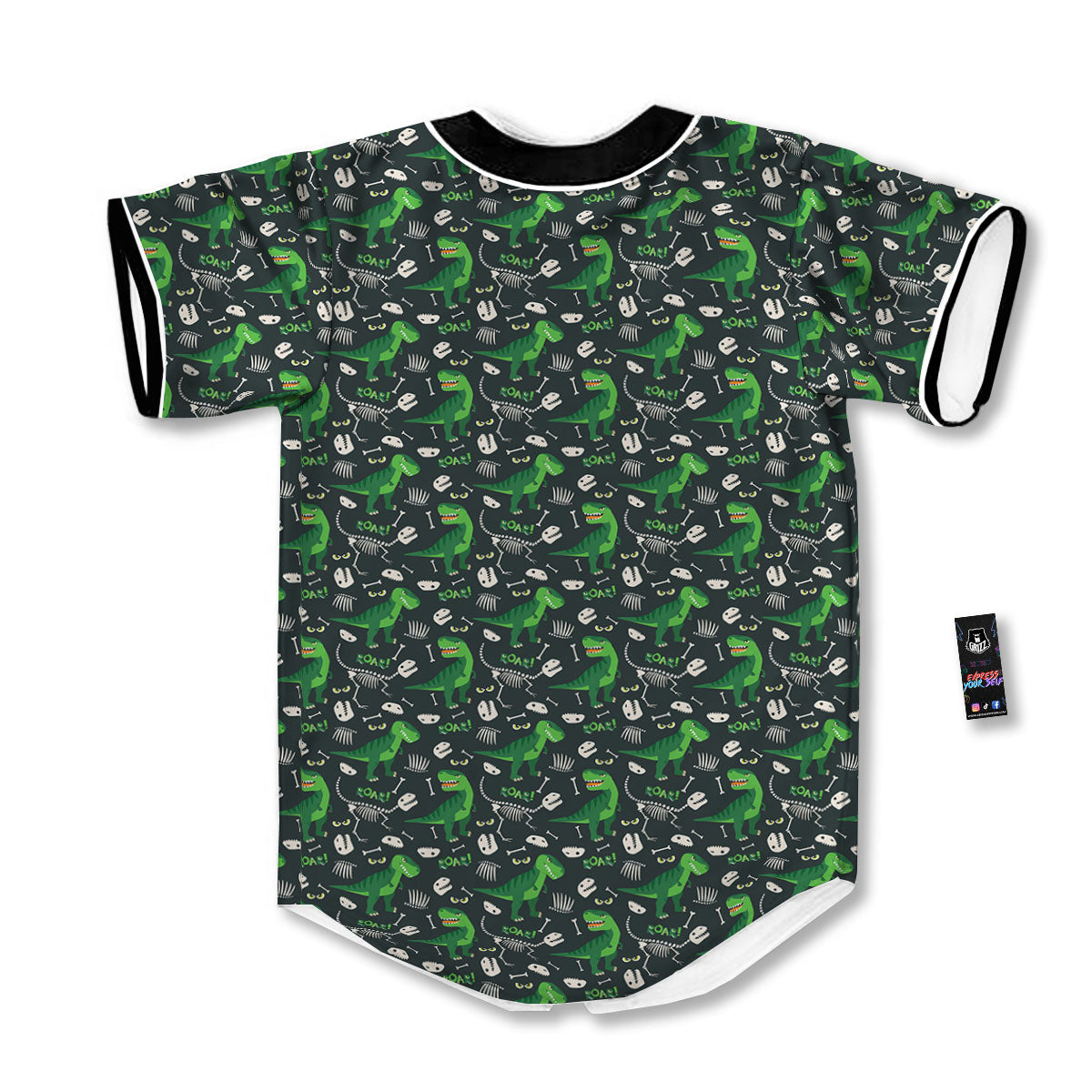 T-Rex Dinosaur Cute Green Print Pattern Baseball Jersey-grizzshop