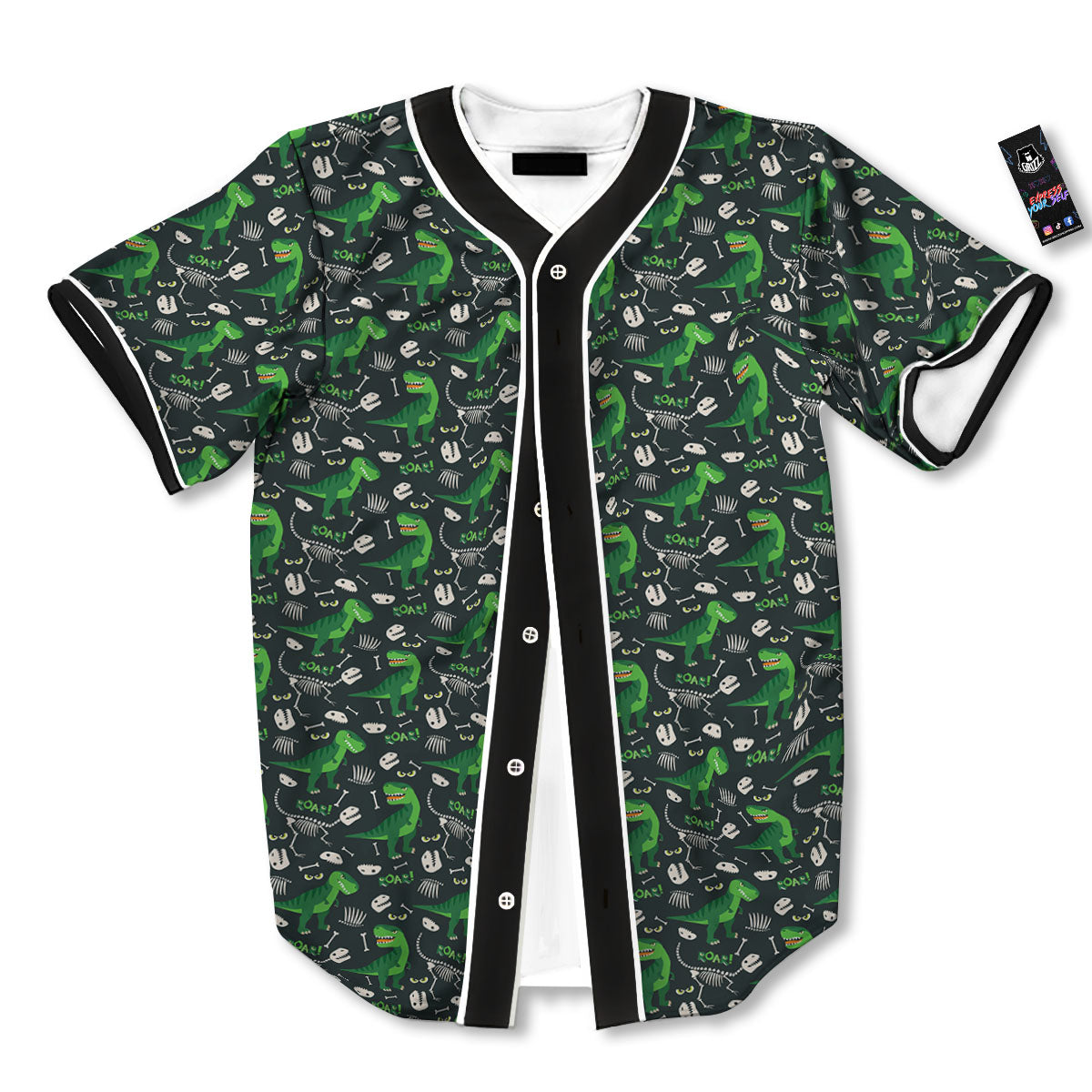 T-Rex Dinosaur Cute Green Print Pattern Baseball Jersey-grizzshop