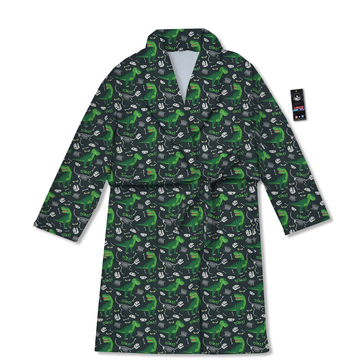 T-Rex Dinosaur Cute Green Print Pattern Bathrobe-grizzshop