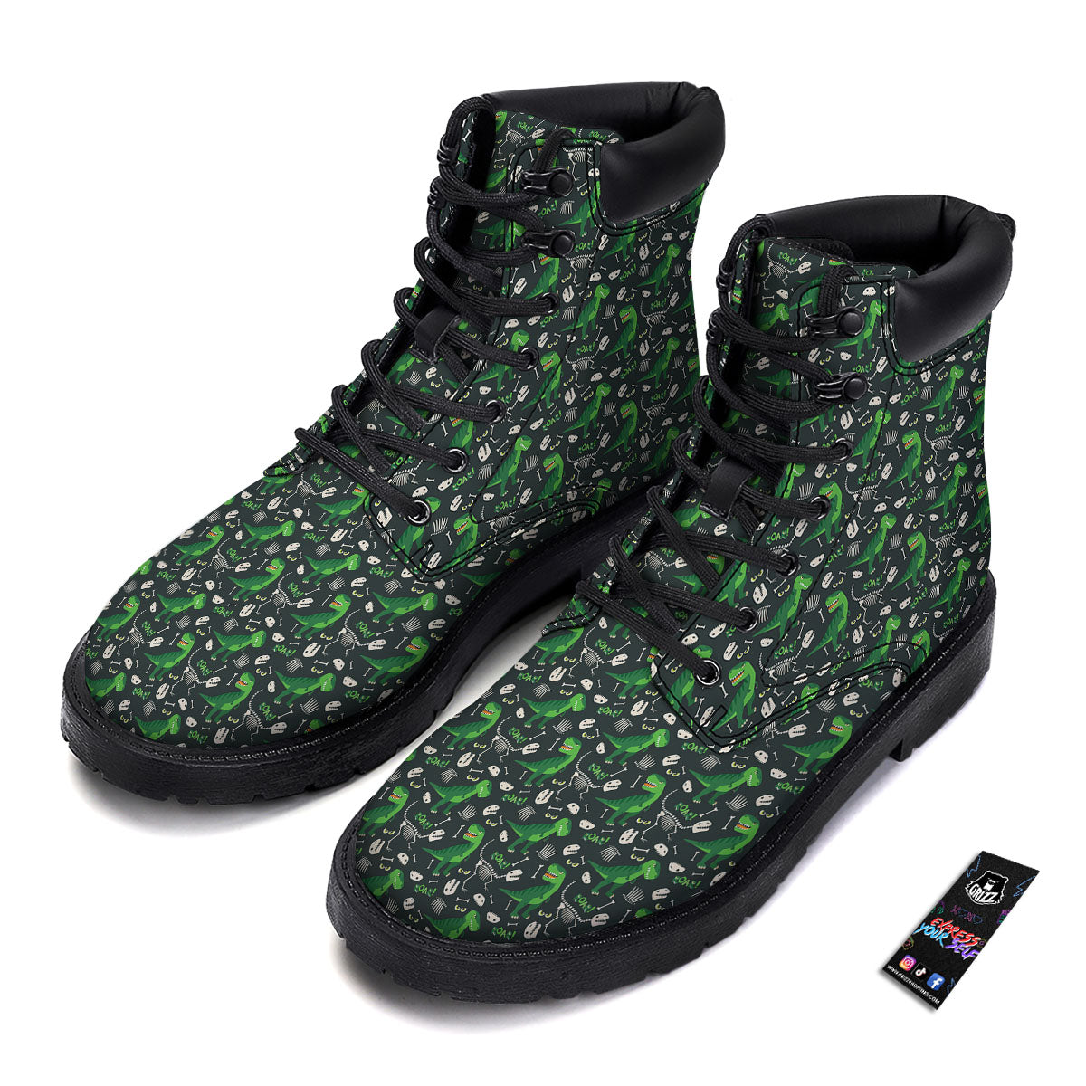 T-Rex Dinosaur Cute Green Print Pattern Boots-grizzshop