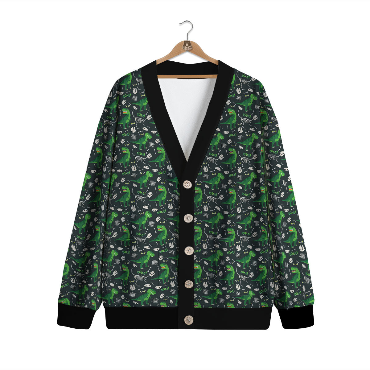 T-Rex Dinosaur Cute Green Print Pattern Cardigan-grizzshop