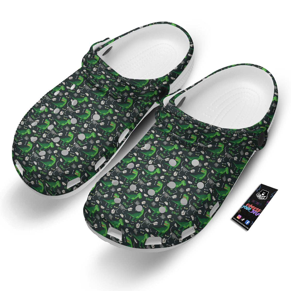 T-Rex Dinosaur Cute Green Print Pattern Clog-grizzshop