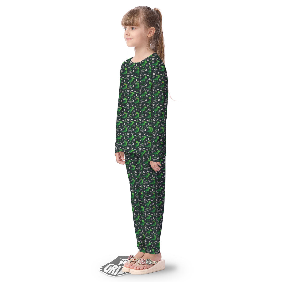 T-Rex Dinosaur Cute Green Print Pattern Kid's Pajamas-grizzshop