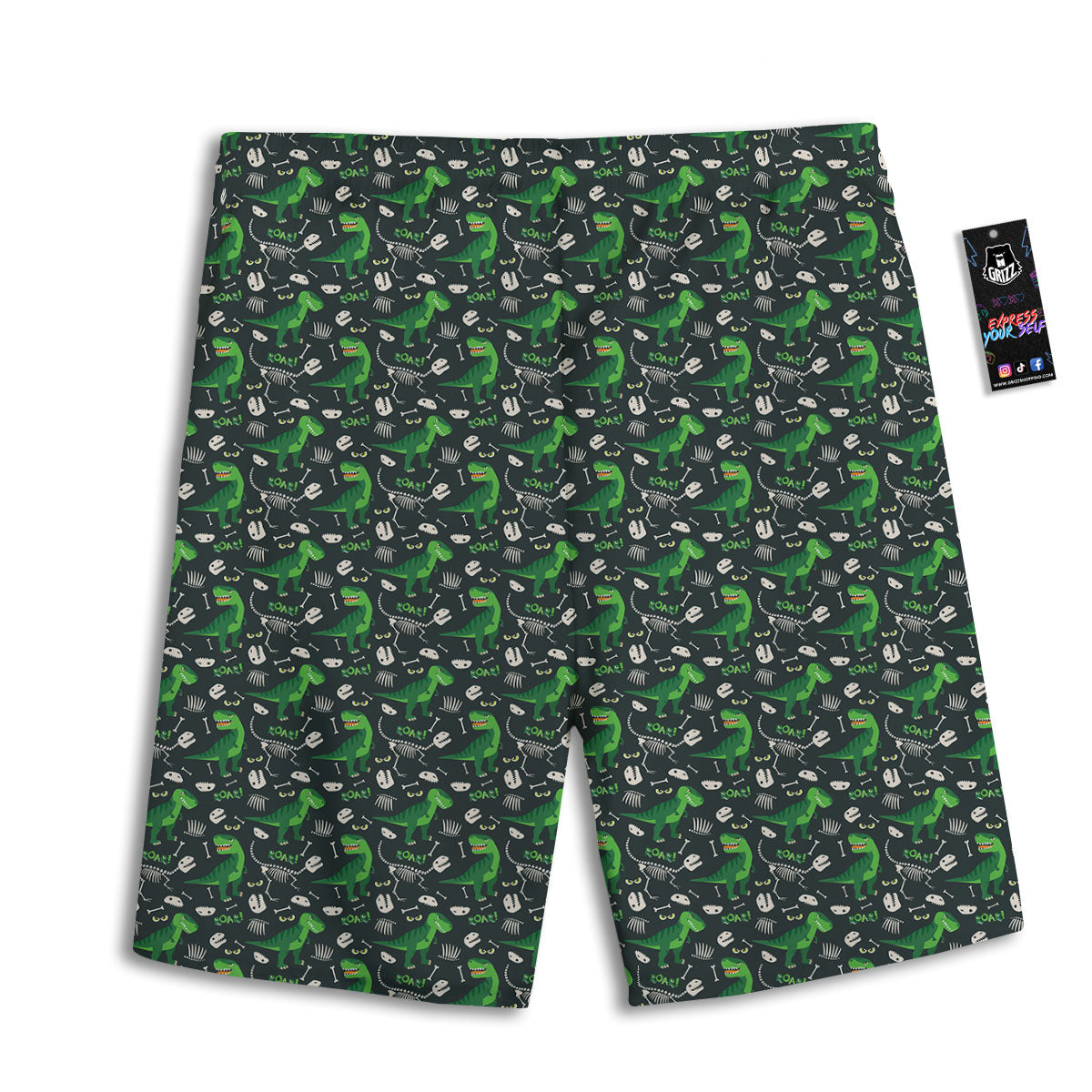 T-Rex Dinosaur Cute Green Print Pattern Men's Athletic Shorts