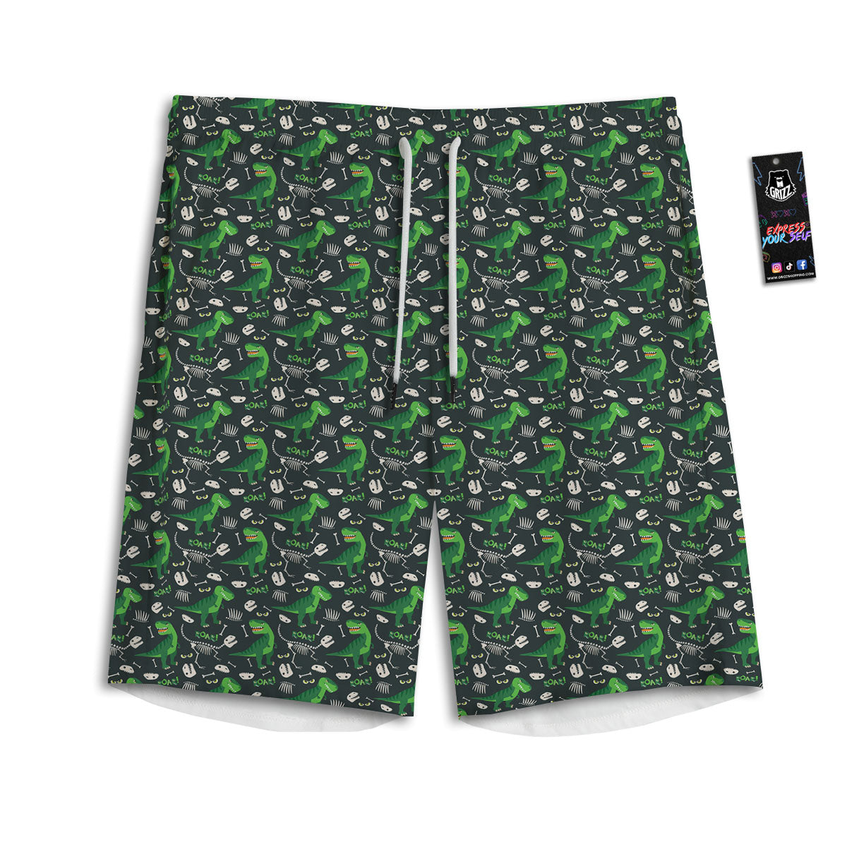 T-Rex Dinosaur Cute Green Print Pattern Men's Athletic Shorts