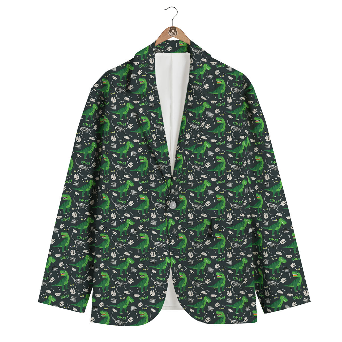 T-Rex Dinosaur Cute Green Print Pattern Men's Blazer-grizzshop
