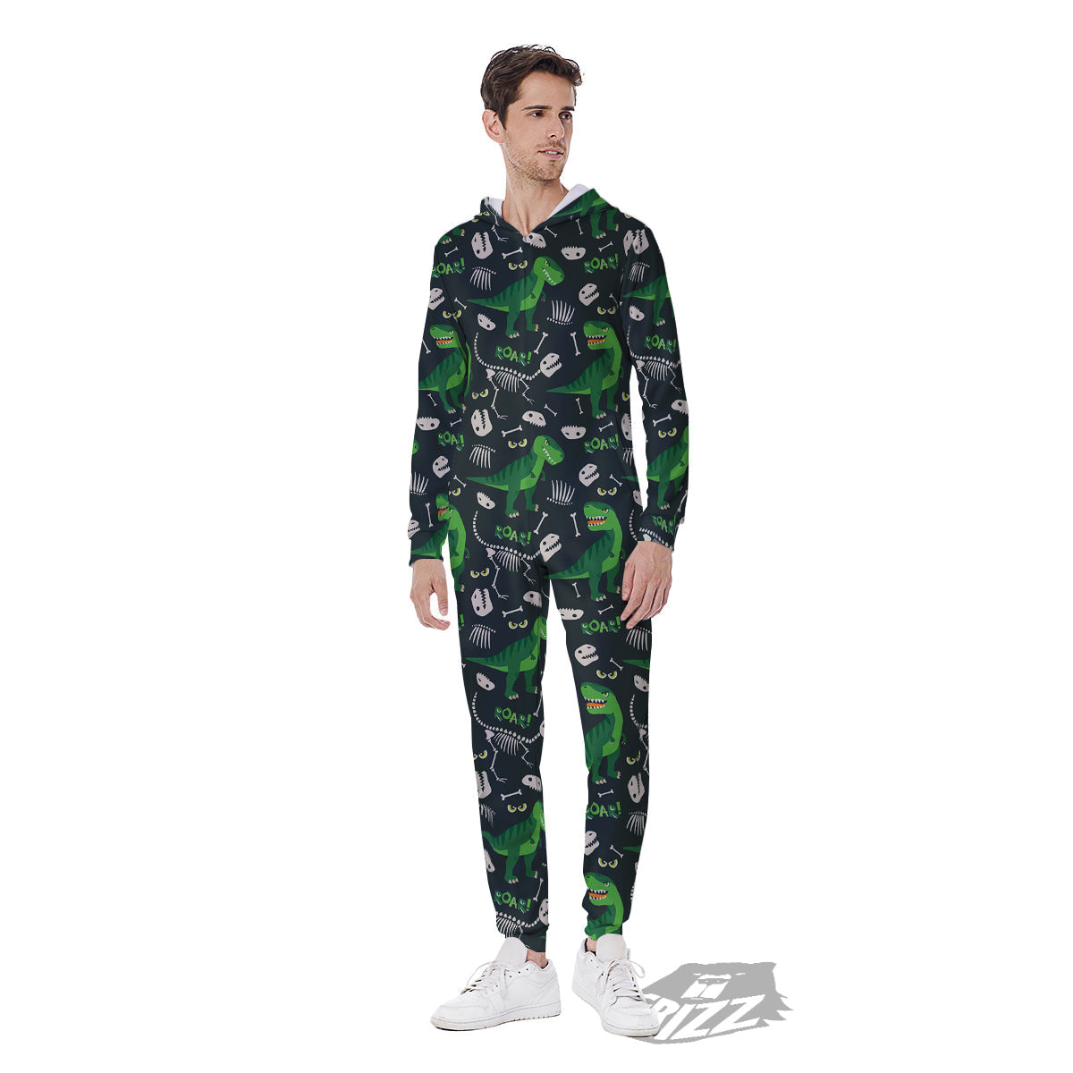 T-Rex Dinosaur Cute Green Print Pattern Men's Jumpsuit-grizzshop