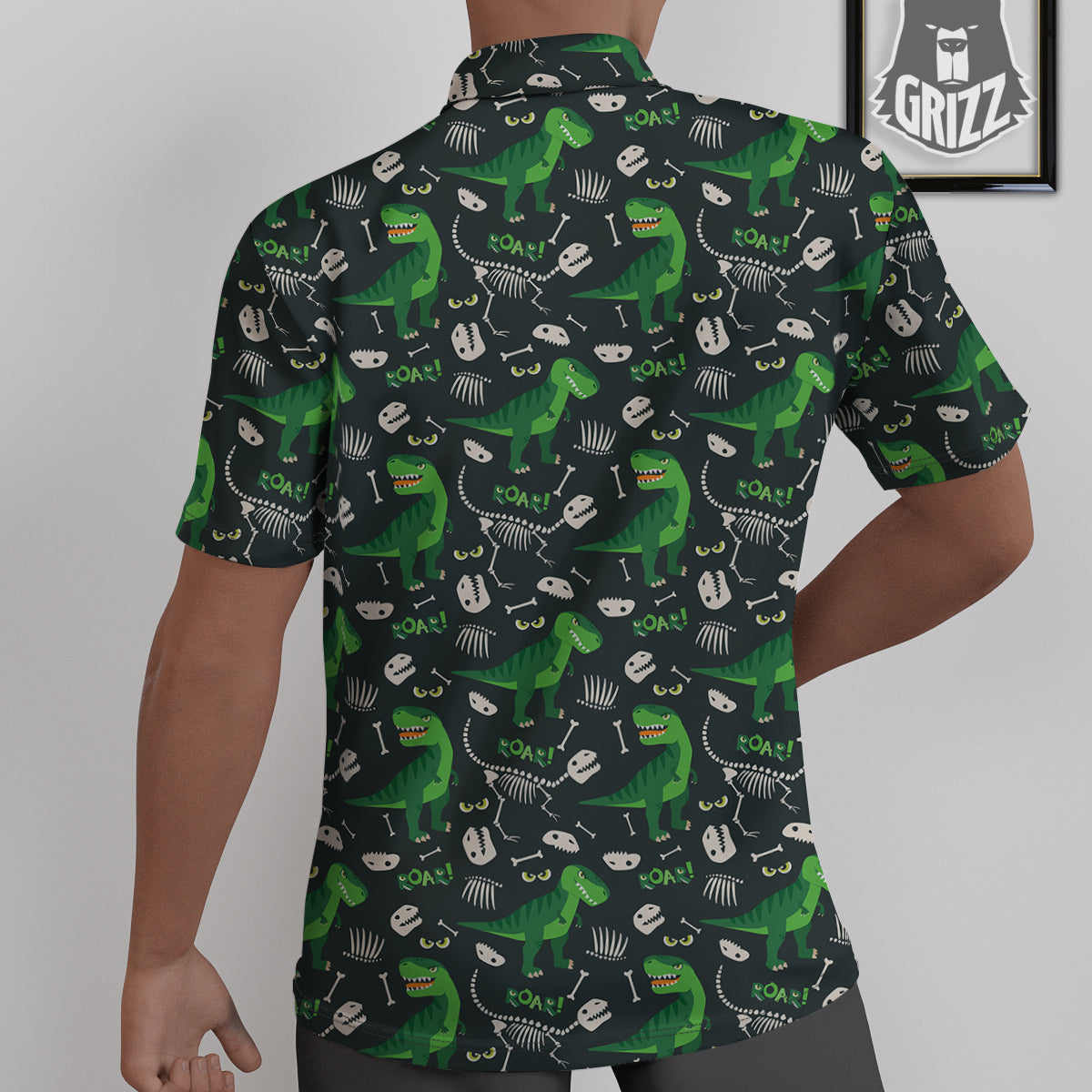 T-Rex Dinosaur Cute Green Print Pattern Untucked Shirts-grizzshop