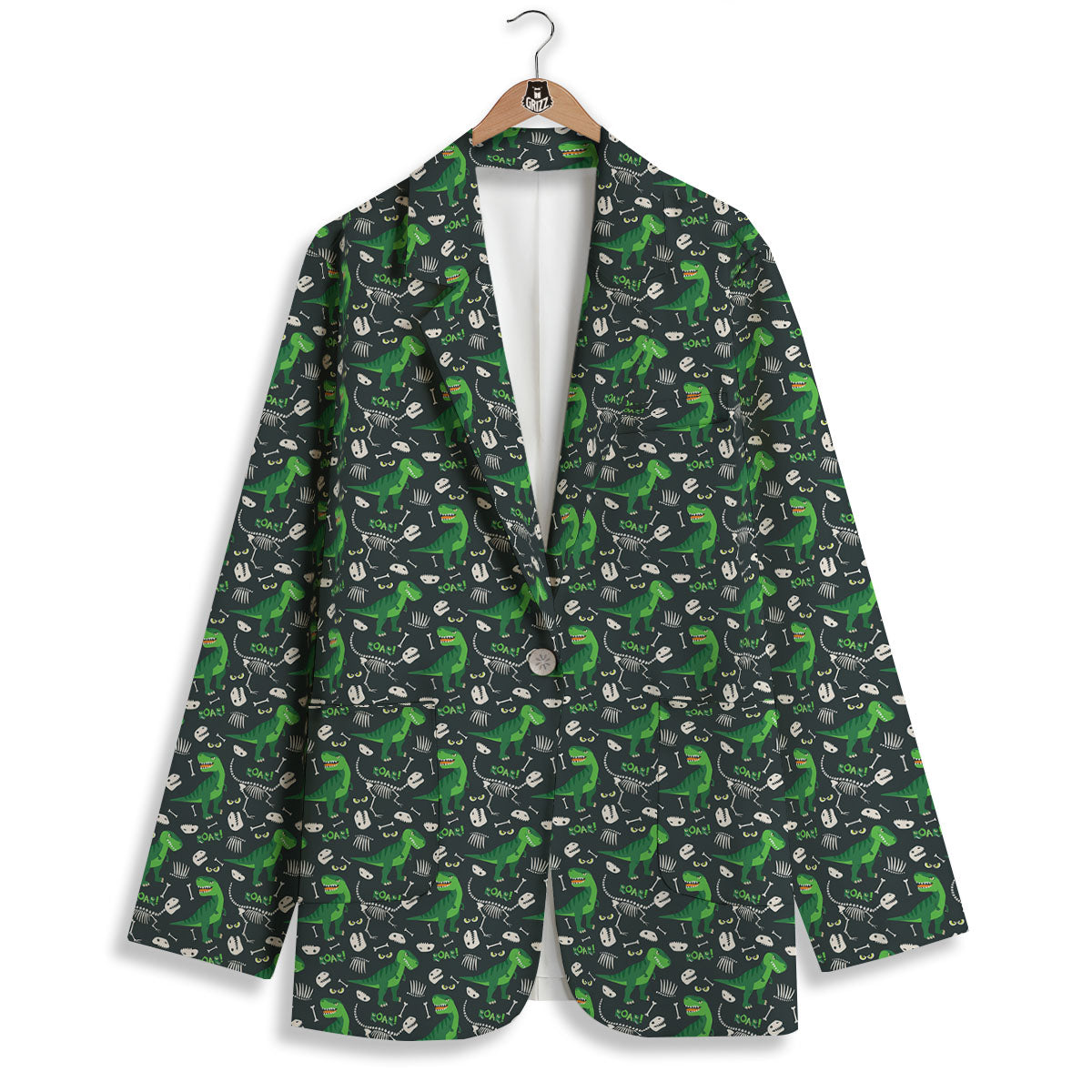 T-Rex Dinosaur Cute Green Print Pattern Women's Blazer-grizzshop
