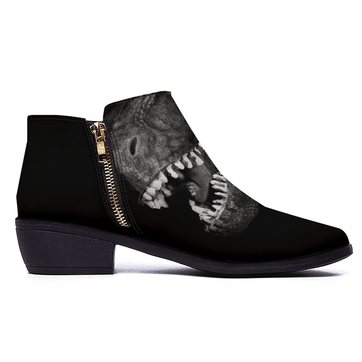 T-Rex Dinosaur White And Black Print Ankle Boots-grizzshop