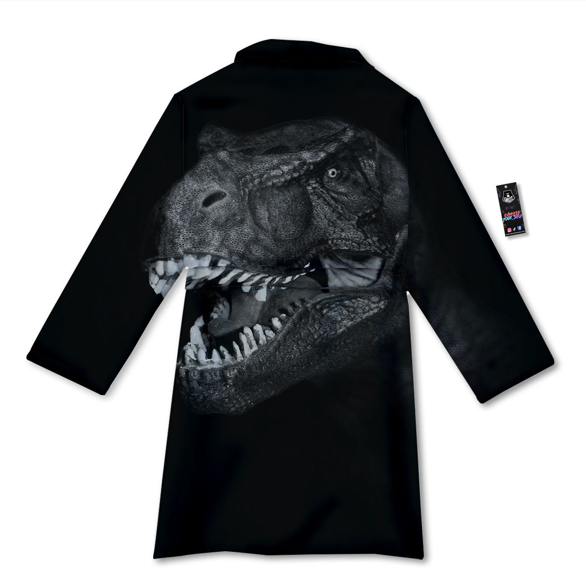 T-Rex Dinosaur White And Black Print Bathrobe-grizzshop