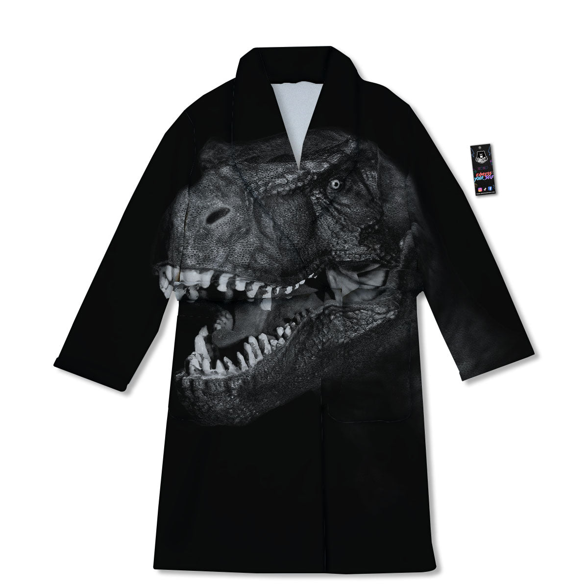 T-Rex Dinosaur White And Black Print Bathrobe-grizzshop