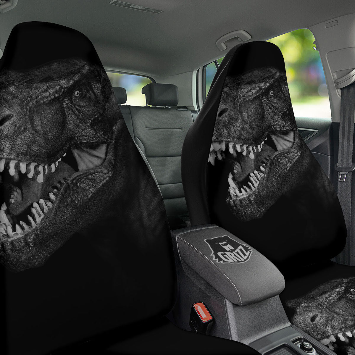 T-Rex Dinosaur White And Black Print Car Seat Covers-grizzshop