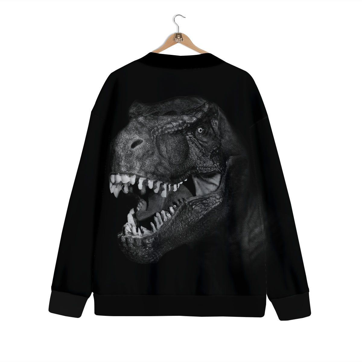 T-Rex Dinosaur White And Black Print Cardigan-grizzshop