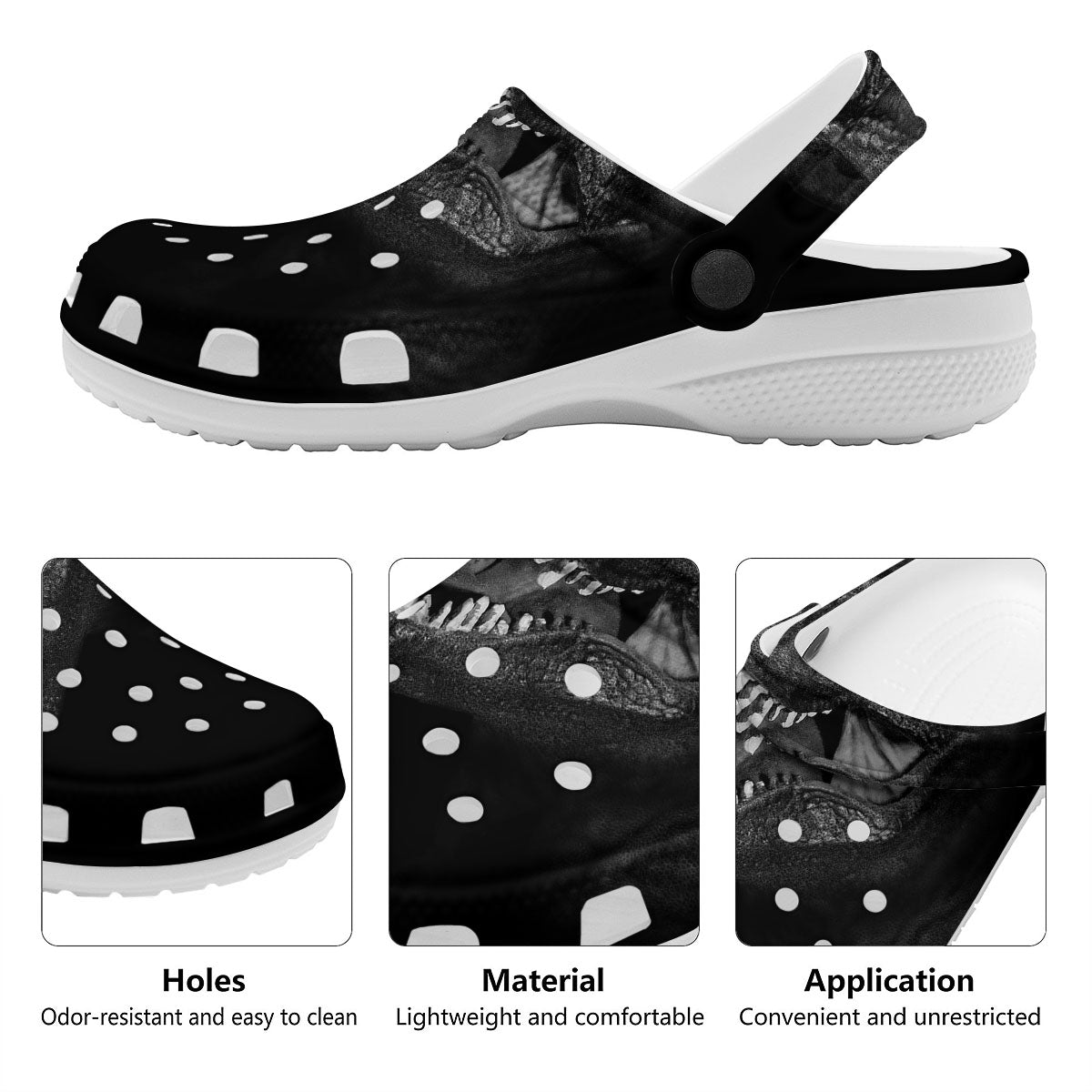 T-Rex Dinosaur White And Black Print Clog-grizzshop